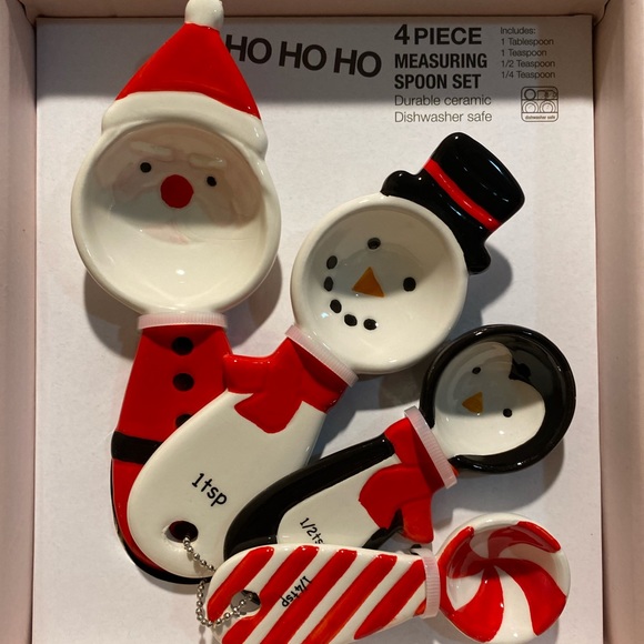 Christmas Measuring Spoons, 4 Piece Ceramic Measuring Spoon Set Kitchen Ho Ho Ho - Picture 4 of 10